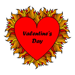 Valentine's day heart with spurts of flame. 
