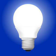 Vector illustration of white LED glowing lamp. on blue backgroun