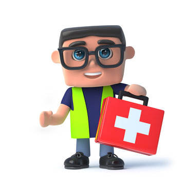 3d Health And Safety Officer Carries A First Aid Kit.