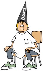 Boy wearing a dunce hat