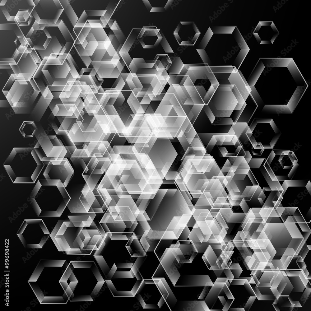 Poster abstract black and white vector background with hexagons technology design