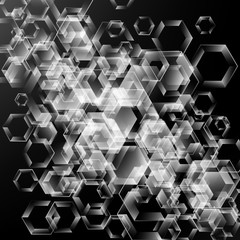 abstract black and white vector background with hexagons technology design