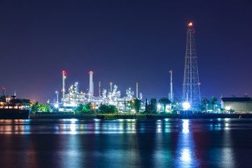 Tanker Oil refinery in Night time