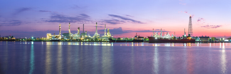 Tanker Oil refinery at twilight - Panorama picture