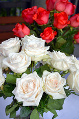 Red and white roses floral arrangement
