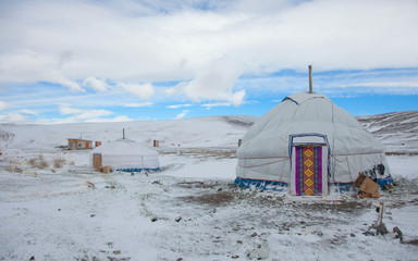 Asian yurt in the winter - 99700802