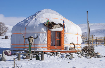 Asian yurt in the winter - 99700844