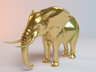 Golden 3D animal (elephant) inside a stage with high render quality to be used as a logo, medal, vector, 