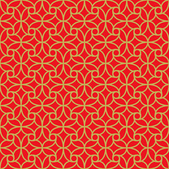 Seamless vintage Chinese window tracery golden round curve spiral pattern background.
