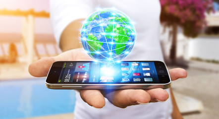 Businessman surfing on internet with modern mobile phone