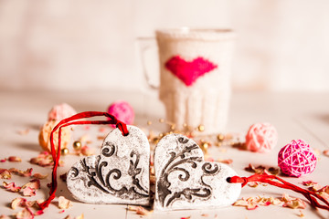 Valentines Day Heart on White Wooden Background
