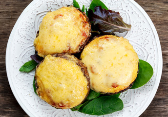 Cooked Mushrooms with vegetables and cheese
