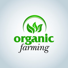 Green Organic farming logo design concept. Organic Logotype template. Organic Farm fresh products unique sign or icon art. Isolated vector illustration.