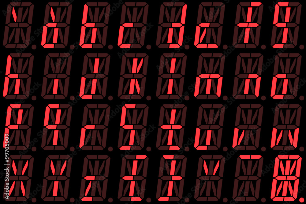 Fototapete digital font from small letters on red alphanumeric led display
