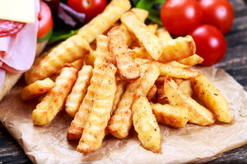 A Fresh Fried Golden Potatoes  in oven.