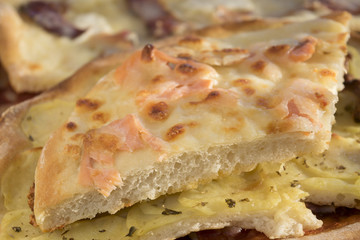 homemade pizza with smoked  salmon