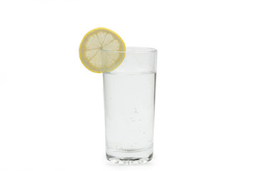 a glass of mineral water on a white background