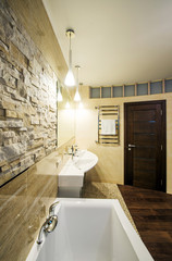 Fototapeta na wymiar Interior design. Large Bathroom in Luxury Home