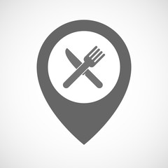 Isolated map marker with a knife and a fork