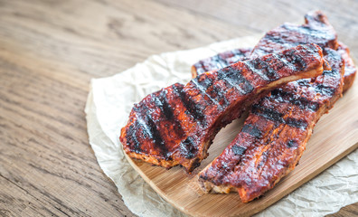 Grilled pork ribs on the baking paper