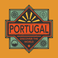 Vintage emblem with text Portugal, Discover the World