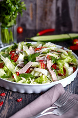 Spicy thai salad with beef and green herbs
