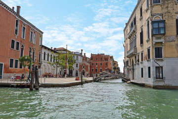 Crossing Grand Canal and Rio de S. Vio (between Palazzo Da Mula Morosini and Galleria di Palazzo Cini) in Venice, Italy
