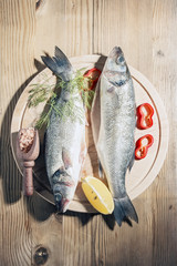 Raw fish on a cutting Board