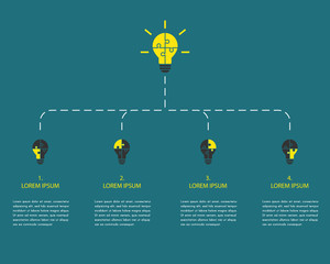 Brainstorming and idea concept. Infographic elements with lightbulb made of jigsaw puzzle pieces.