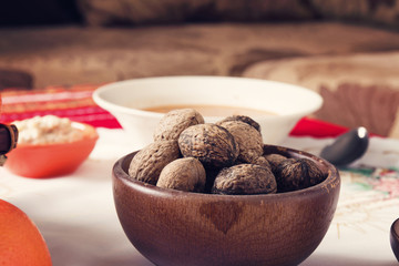 Walnuts in Traditional Bulgarian Christmas Eve Table Setup