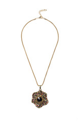 gold pendant with a black gems on a white background