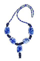 necklace with blue beads on a white background