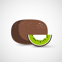 Vecor whole kiwi fruit and his sliced segment