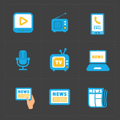 Vector Media Icons set on dark background