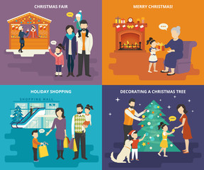 Family with children concept flat icons set