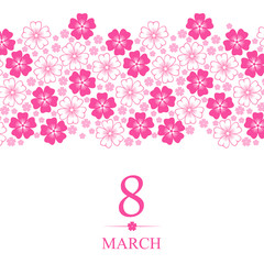 8 March card decorated pink flowers horizontal ornament