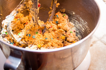 cookie dough in the mixer bowl 