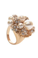 gold ring with pearls on a white background