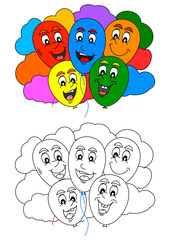 
Coloring book for little kids with fun colorful balloons and clouds - vector svg