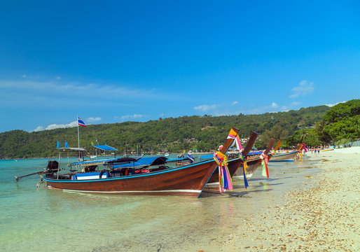 Boats on beach island in Thailand