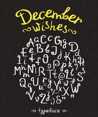 Fototapeta na wymiar December wishes handwritten font with swirls