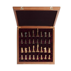 chess pieces in a beautiful  box on a white background