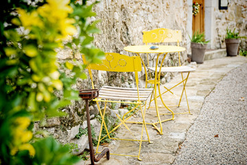 french antique garden lounge yellow metal