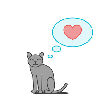 Vector illustration of cute cat with a speech bubble and a heart