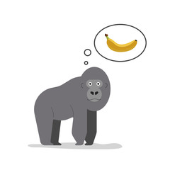 Vector illustration of gorilla and a speech bubble with banana i