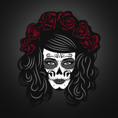 Day of The Dead Woman Illustration with Sugar Skull Face Paint a