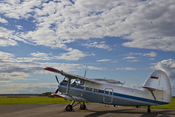 Fototapeta na wymiar obsolete aircraft on green grass