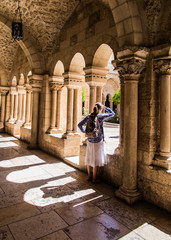 BETHLEHEM, ISRAEL - JULY 12, 2015: The gothic corridor of atrium