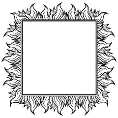 Black white squared frame with spurts of flame. Vector illustration. 