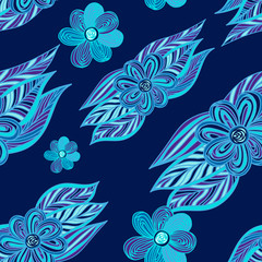 Fototapeta na wymiar Colorful flowers seamless pattern. Floral frame. Vector illustration